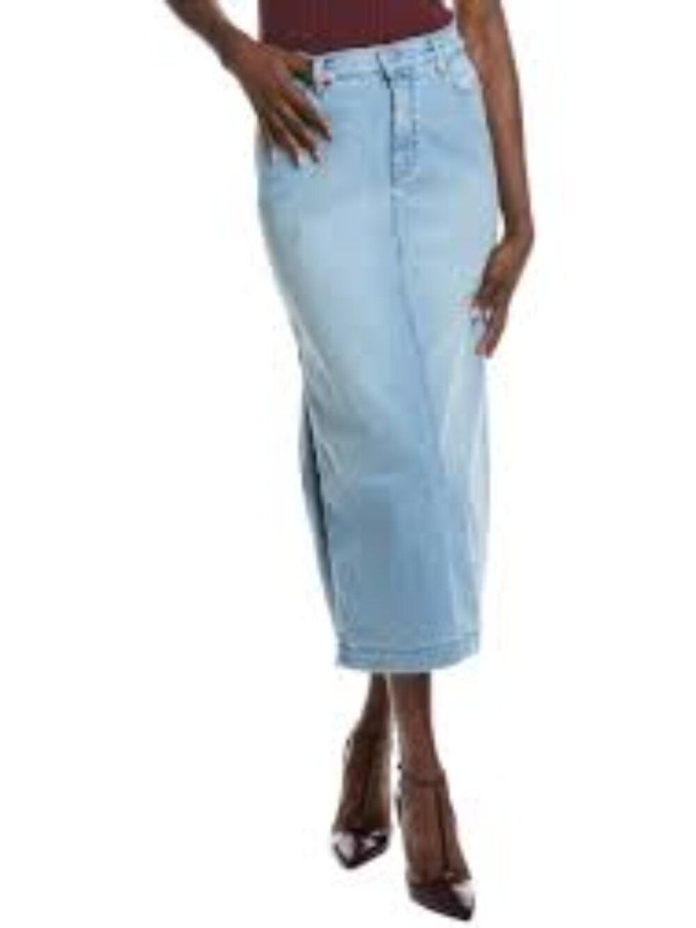 7 For All Mankind Denim Midi Skirt Side Slit NWT Size 27